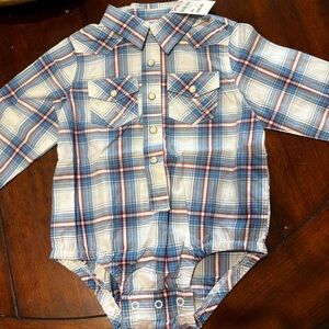 NWT Baby boy Wrangler pearl snap blue plaid dress shirt | 6-9 months